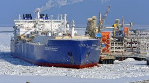 The Sovcomflot-operated icebreaking LNG carrier Christophe de Margerie at Yamal LNG on the Northern Sea Route. The de Margerie and her sister ships are specially designed for the conditions of the NSR. (Total)
